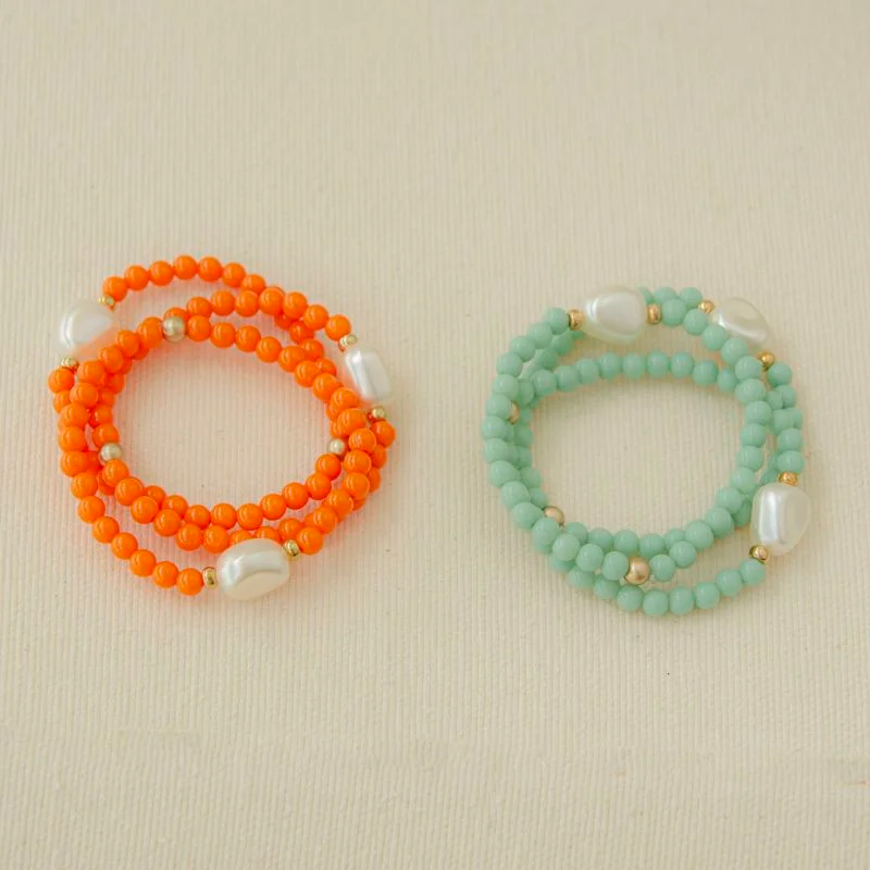 Bracelet jewelry set with 3 bead and pearl bracelets